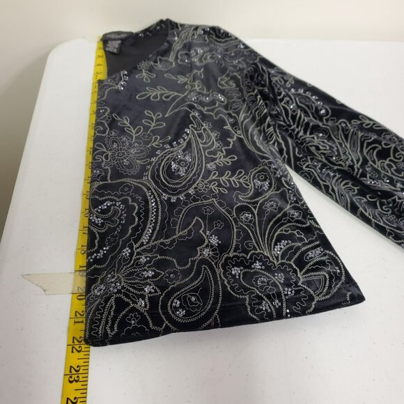 Willi Smith Womens Embroidered Velvet Fairy Grunge Top Size XL Black Whimsigoth - Picture 7 of 9